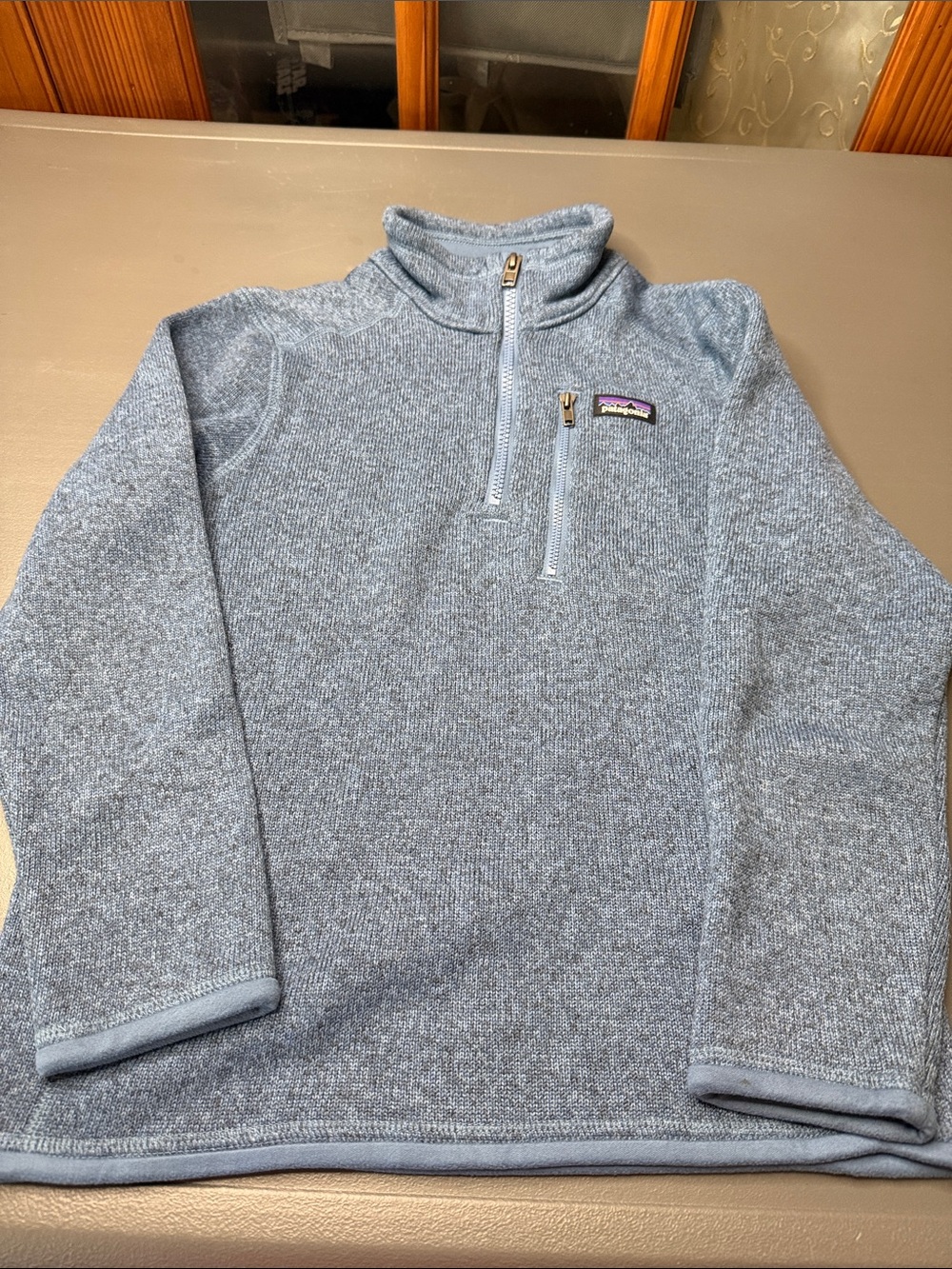 Kid’s Patagonia Heather Blue Quarter-Zip Better Sweater. Size: small/6-7 vintage